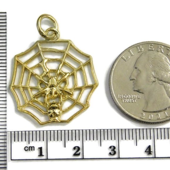 Spider Web #2 Silhouette Charm Pendant 14k Yellow Gold!! - Picture 3 of 3